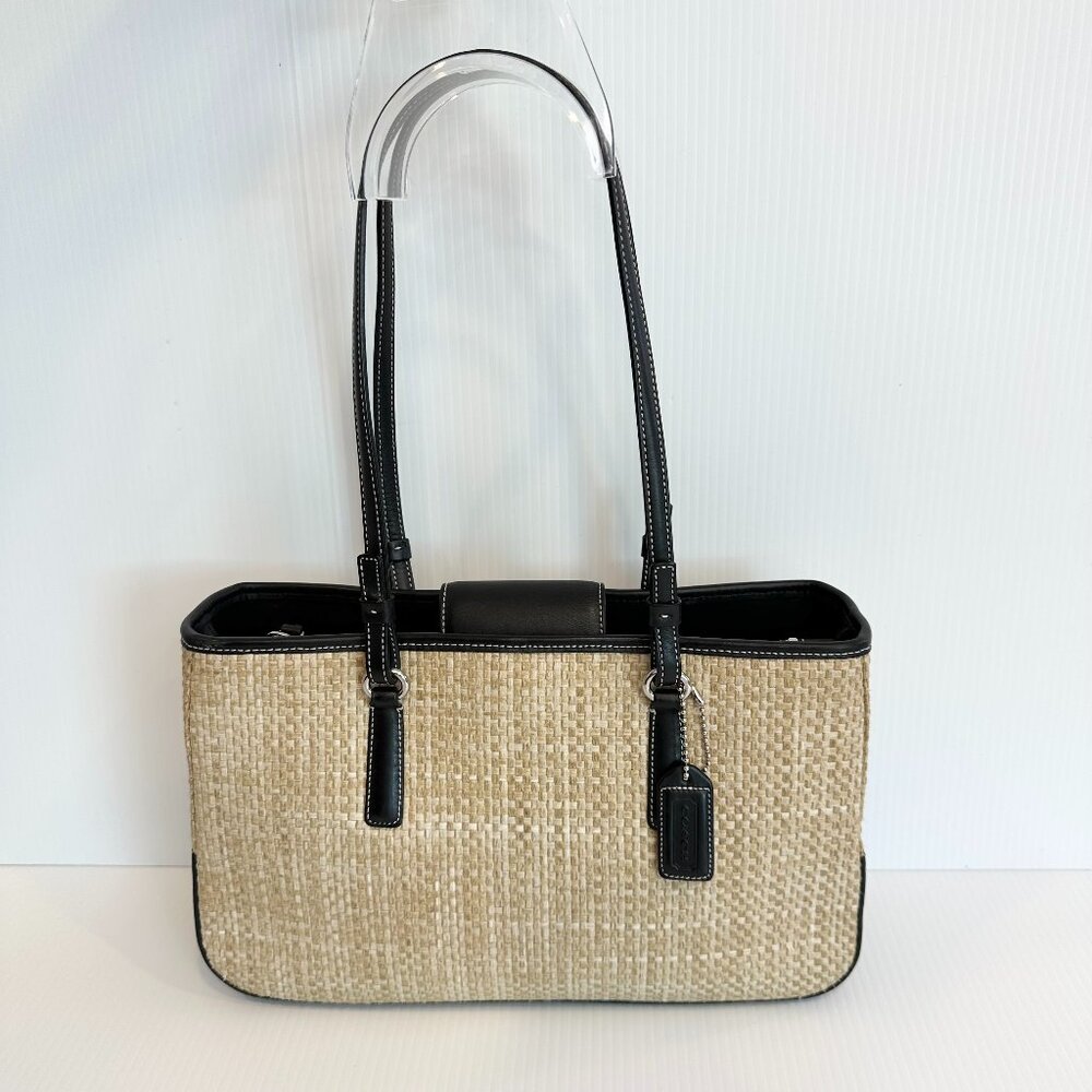 COACH Cabana Tote in Straw with Black Leather Trim, Y2K Summer Vibes